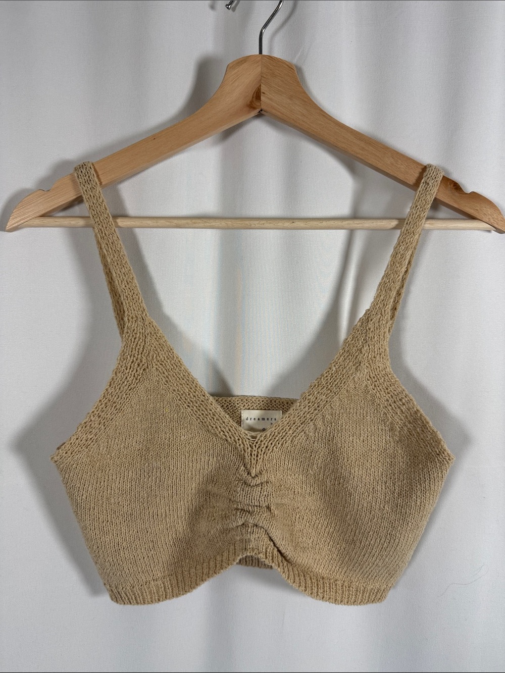 Dreamers By Debut Beige Knit Ruched V-Neck Top